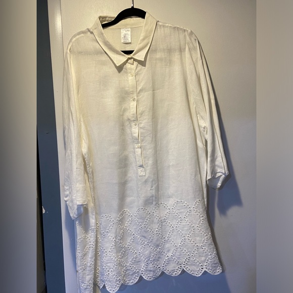 Landsend long sleeve linen dress/tunic semi button down in front. 100% linen - Picture 1 of 2